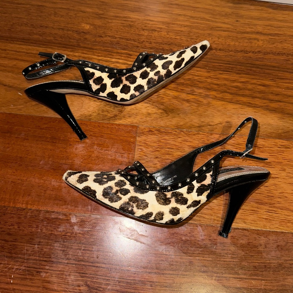 White House black market sling back leopard pointed toe heels